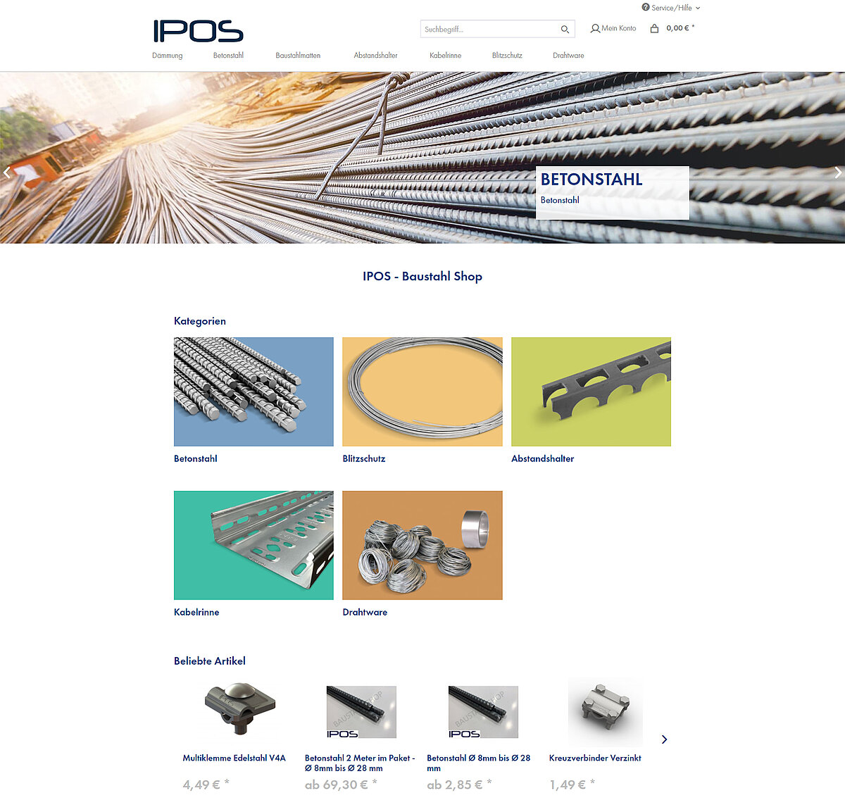 Webseite IPOS - Stahlhandel 