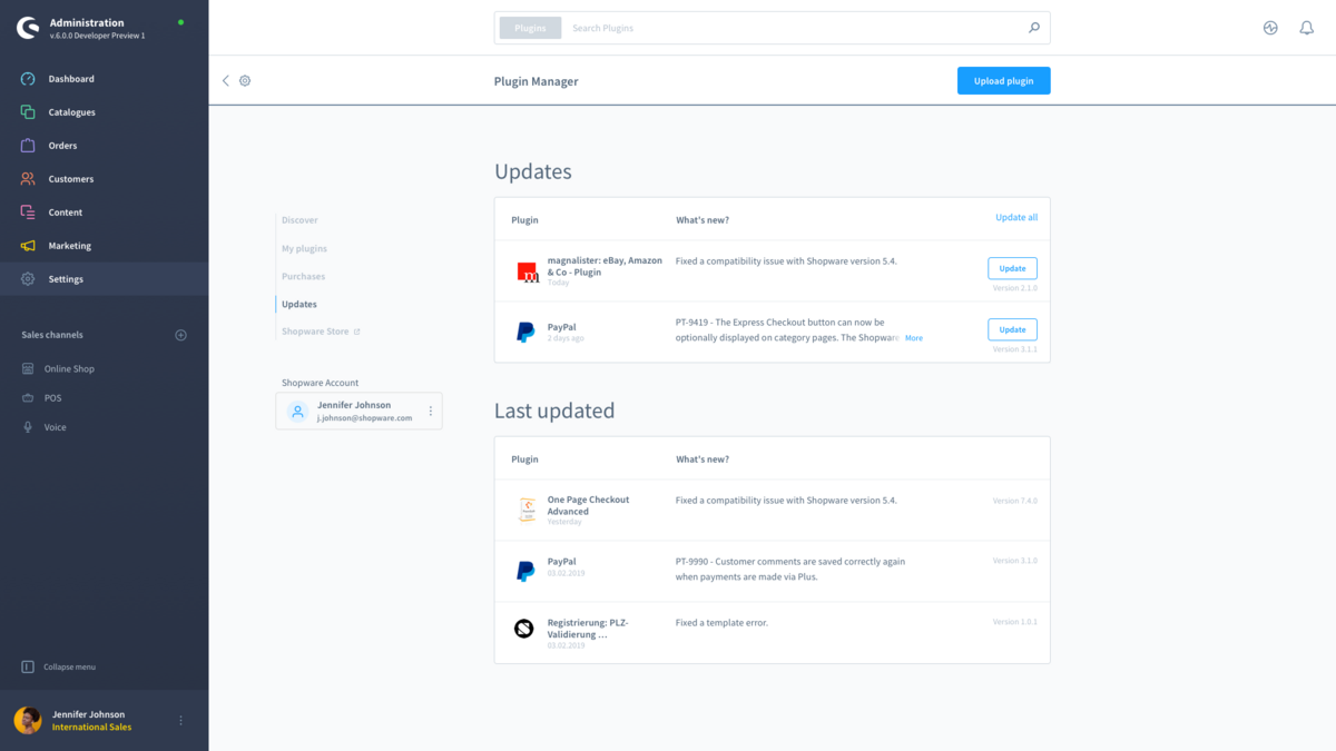 Screenshot Shopware Manager Updates