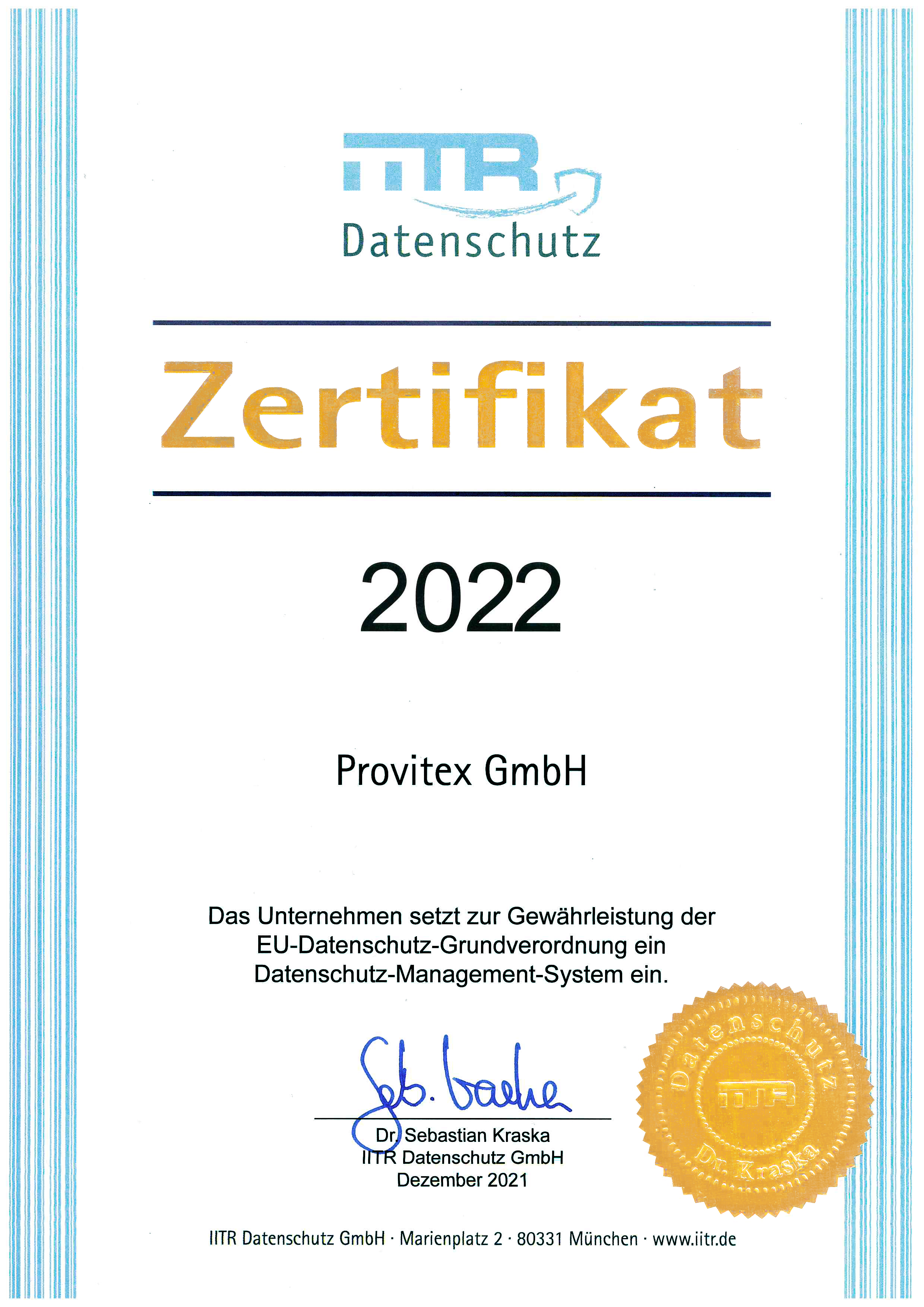 Bild: 2021 Zertifikat iitr